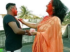 18yrs Tamil boy fucking two beautiful milf bhabhis together at Holi festival